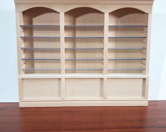 Dollhouse Library Bookcase Shop Shelves 3 Bays Adjustable Shelves 1:12 Scale Furniture