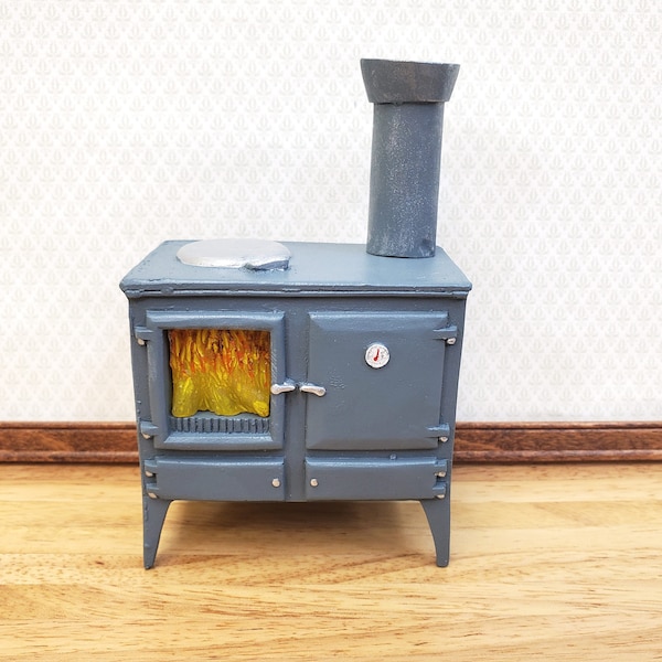 Dollhouse Wood Burning Stove Vintage Style w/ Chimney 1:12 Scale Hole for Light