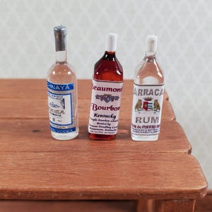 Dollhouse Drinks Rum Vodka Bourbon Bottles Tiny 1:12 Scale Drinks Booze