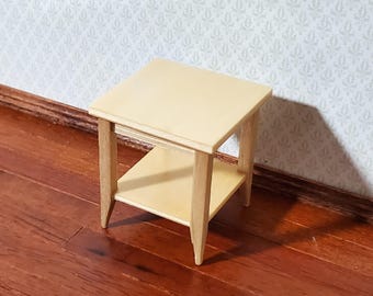 Dollhouse Side Table with Shelf Modern Style Light Oak Finish 1:12 Scale Miniature Furniture