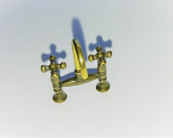 Dollhouse Miniature Faucet Mixer Tap for Kitchen or Bathroom Sink 1:12 Scale Antique Brass