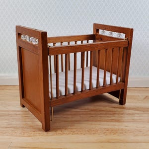 Dollhouse Crib Wood Drop Side Walnut Finish 1:12 Scale Miniature Nursery