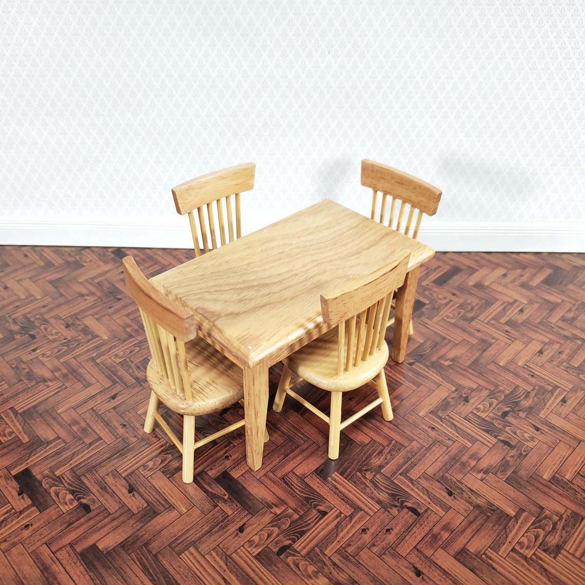 Dollhouse Kitchen Table With 4 Chairs Medium Oak Finish 112 Etsy