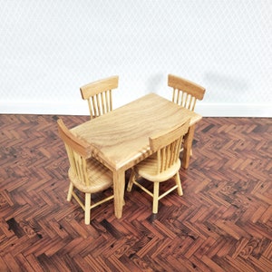 Dollhouse Kitchen Table with 4 Chairs Medium Oak Finish  1:12 Scale Miniature Furniture