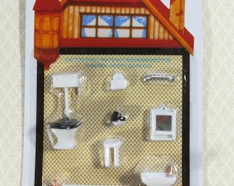 Dollhouse Miniature 1/4" Quarter Scale Bathroom Set Toilet Sink Bathtub 1:48