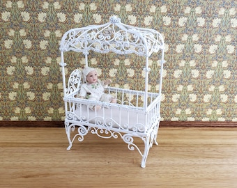 Dollhouse Miniature 1:12 Scale White Canopy Crib #D5293