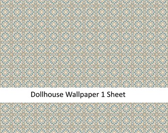 Dollhouse Wallpaper or Floor Tile Blue & Brown Leaves 1:12 Scale MiniatureCrush Exclusive