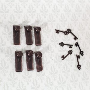 Dollhouse HALF SCALE Doorknobs with Keys Bronze x6 1:24 Scale CLA05693