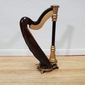 Miniature Harp with Case Wood 2 3/16&quot; 1:12 Scale Instrument Dollhouse Music Room