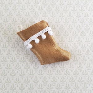 Dollhouse Christmas Stocking Gold with White Pompoms Handmade 1:12 Scale Miniature