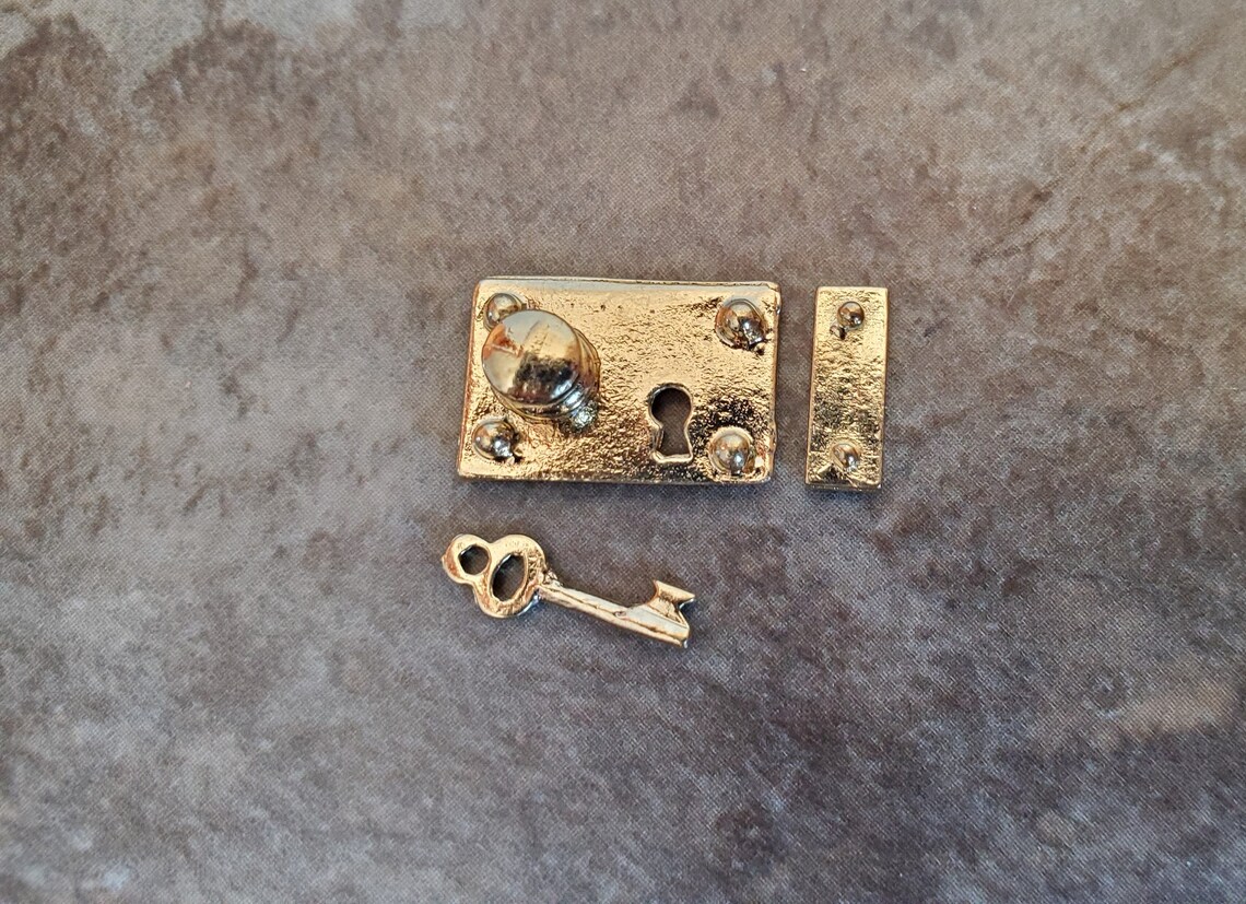 Dollhouse Miniature Door Knob Plate Lock Set With Key Gold Etsy