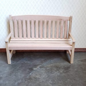 Dollhouse Miniature Garden Bench Large Classic Style Unfinished Wood 1:12 Scale Furniture