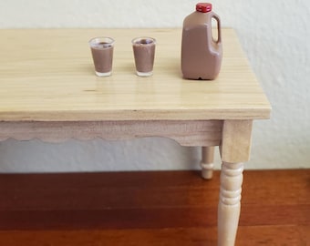 Dollhouse Miniature Chocolate Milk Gallon Jug with 2 Filled Glasses 1:12 Scale Food Kitchen Accessory