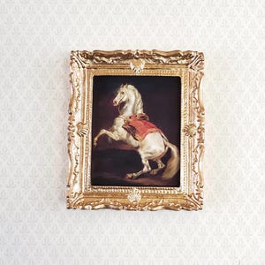 Dollhouse Miniature Napoleon&#39;s Stallion Framed Print 1:12 Scale Gold Frame Handmade