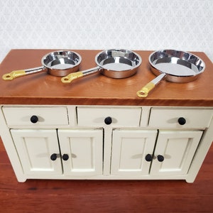 Dollhouse 1:6 Scale Silver Metal Pans Set of 3 Playscale Frying Saute Kitchen Cooking