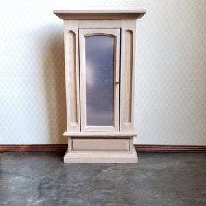 Puppenhaus Miniatur Kleiderschrank Schrank Schrank Spiegel Möbel 1:12 Maßstab Unbehandeltes Holz