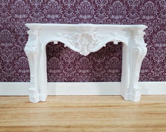 Dollhouse Miniature Fireplace White Large Ornate Resin 1:12 Scale Furniture