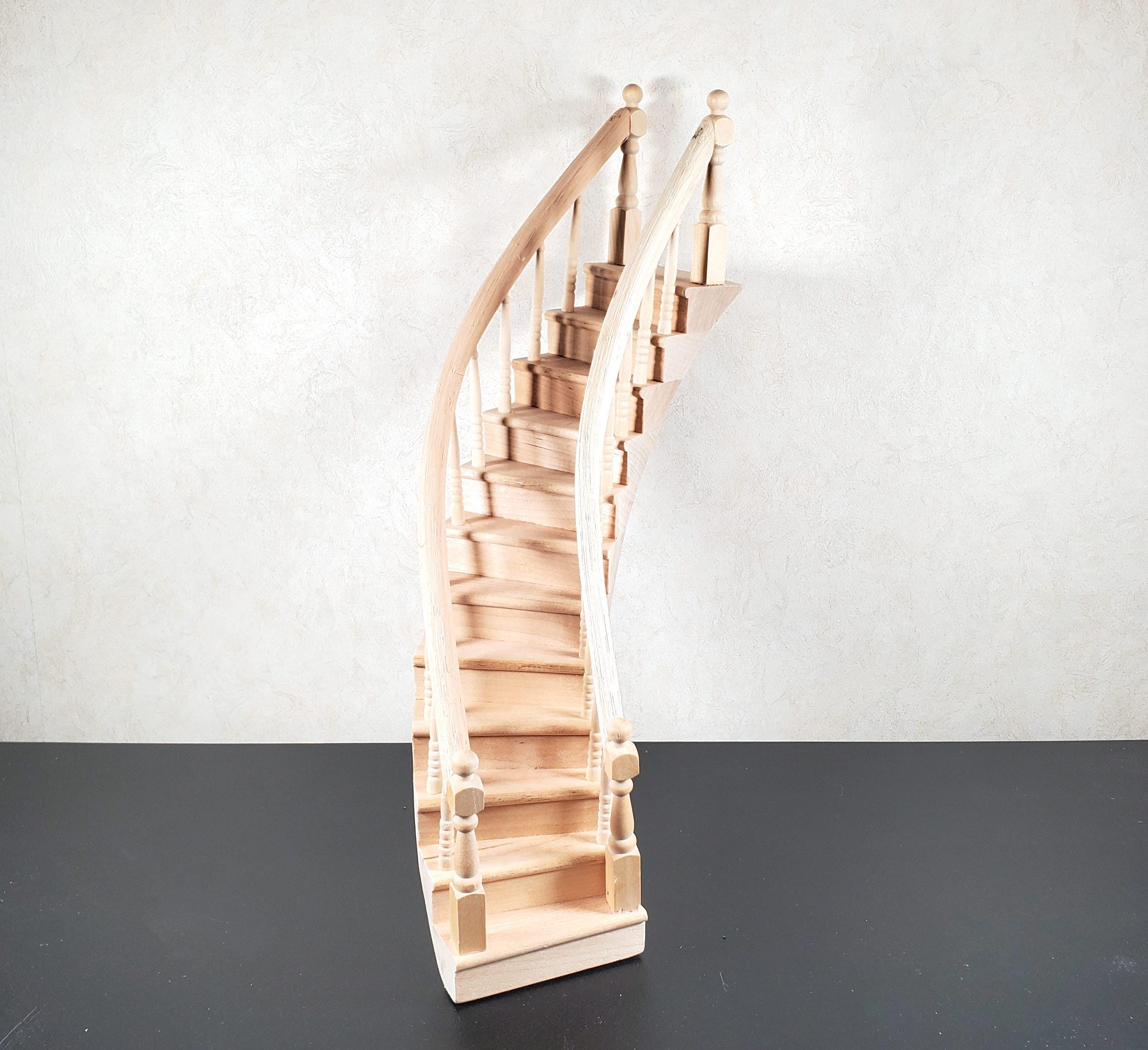 Dollhouse Right Curved Staircase Assembled 1:12 Scale Miniature
