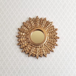 Dollhouse Sunburst Mirror Gold Frame Retro Style 1:12 Scale Miniature Decor 2 3/8"