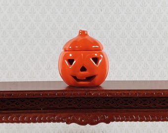 Tarro de calabaza para casa de muñecas para decoración de Halloween, cerámica, miniatura a escala 1:12