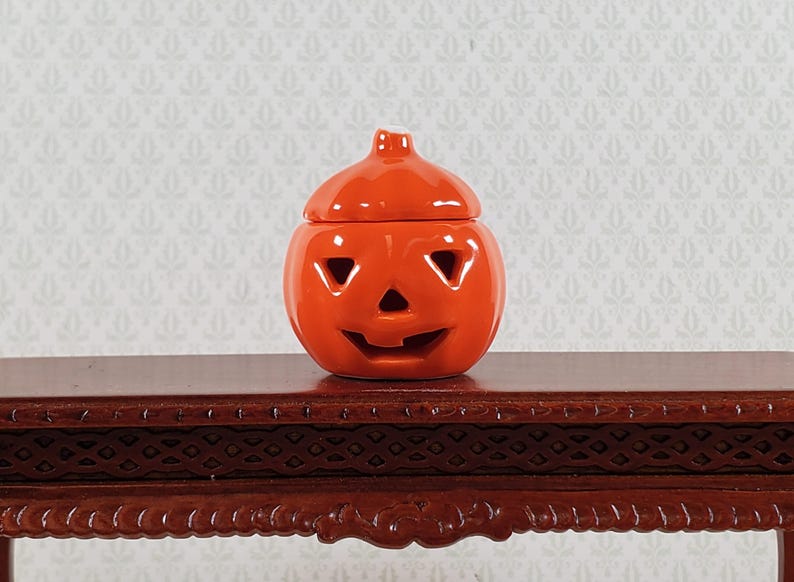 Dollhouse Pumpkin Jar for Halloween Decor Ceramic 1:12 Scale Miniature image 1