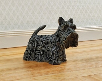 Dollhouse Puppy Dog Scottie Scottish Terrier Black 1:12 Scale Miniature Pet