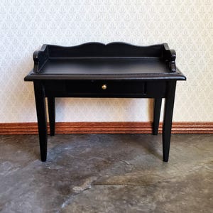 Dollhouse Miniature Writing Desk with Drawer Wood Black Finish 1:12 Scale Furniture
