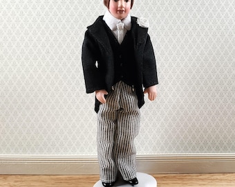 Dollhouse Man Groom in Suit Tux Doll Porcelain Dad Father 1:12 Scale Miniature