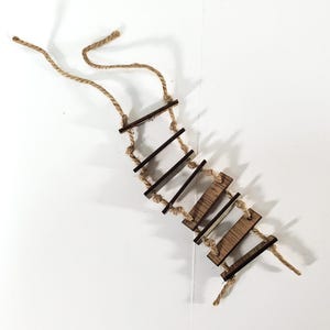 Miniature &quot;Old&quot; Rope Ladder for Tree Houses Scale Models 5&quot; long Wood Steps