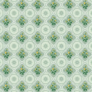 Dollhouse Wallpaper Rosebuds Green Yellow Bradbury & Bradbury 1:12 Scale