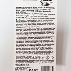 Beacon Quick Grip Contact Cement Glue Permanent Adhesive 2oz Wood Glass Metal Plastics image 2