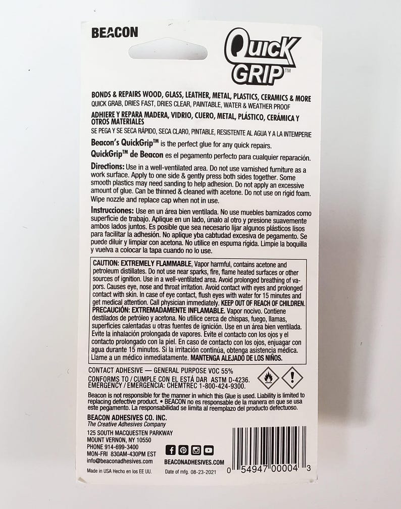 Beacon Quick Grip Contact Cement Glue Permanent Adhesive 2oz Wood Glass Metal Plastics image 2