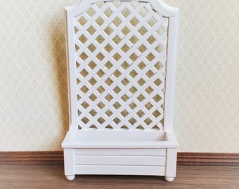 Dollhouse Miniature Garden Trellis with Flower Box White Wood 1:12 Scale