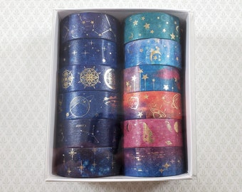 Washi Tape 12 Rolls Celestial Stars Moon Planets Scrapbooking Stamping