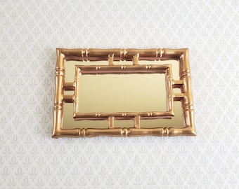 Dollhouse Mirror with Bamboo Style Gold Frame 1:12 Scale Miniature 3" x 2"