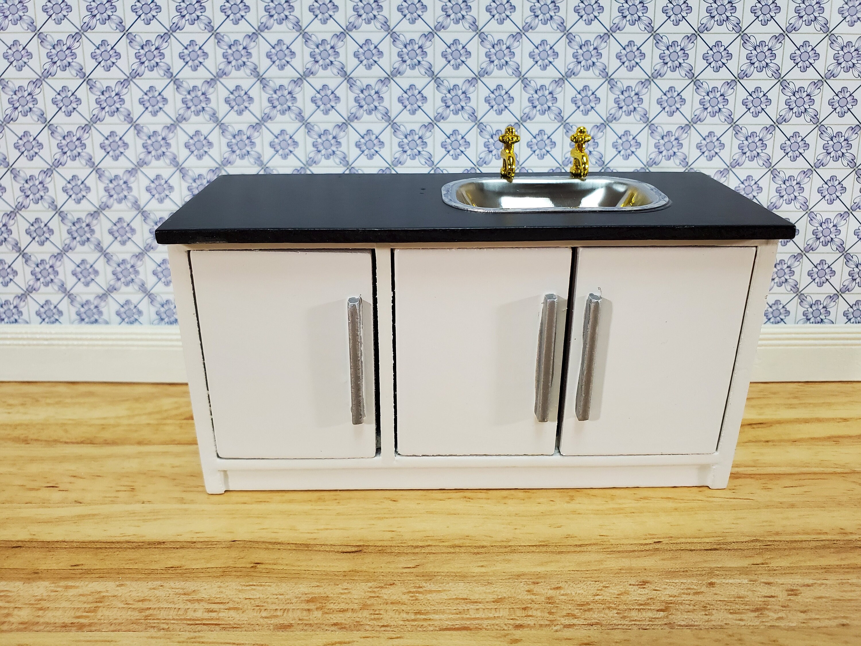 Dollhouse Modern Kitchen Sink in White Black Counter Etsy