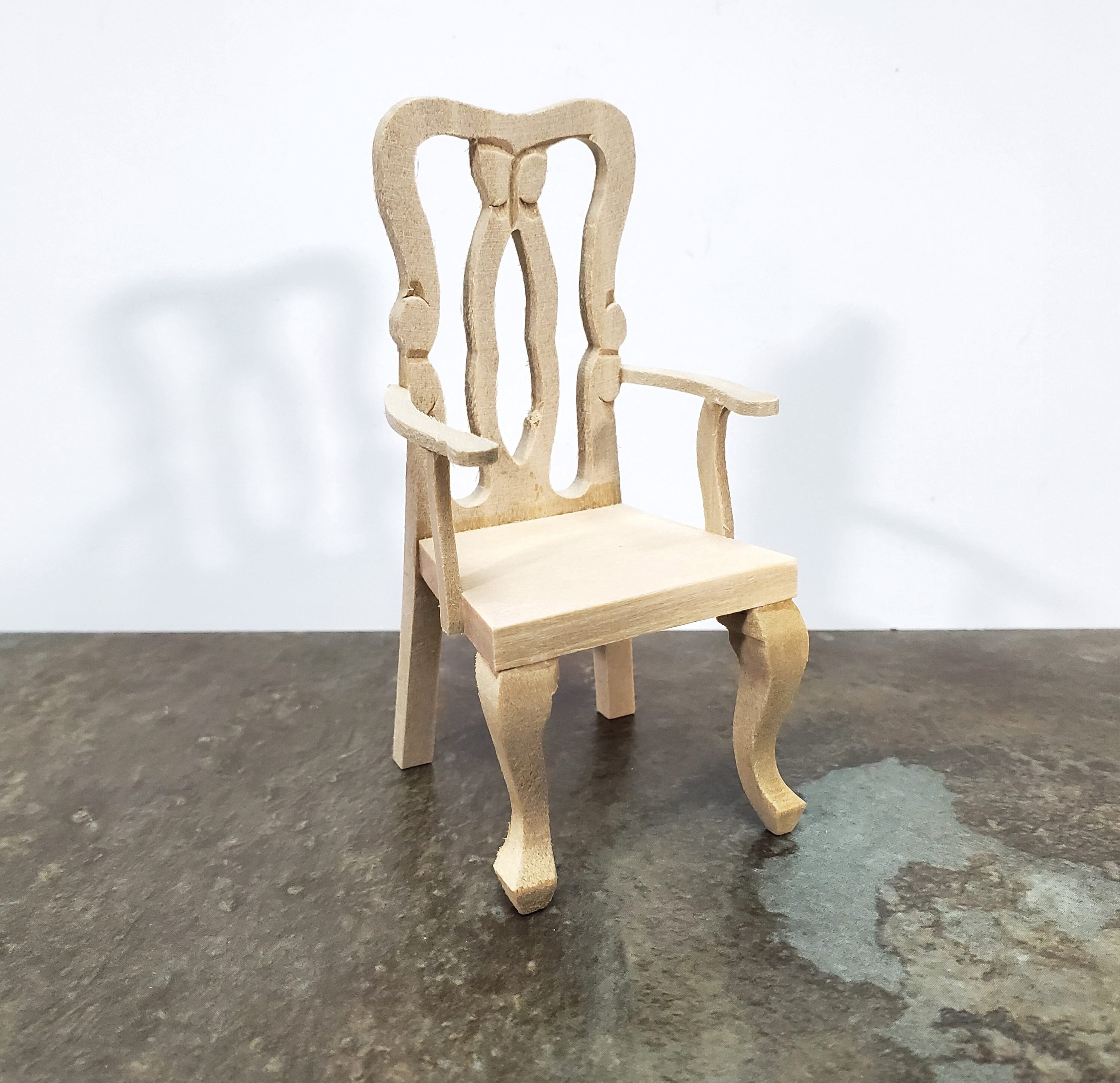 Dollhouse Arm Chair Dining or Side Chair Unpainted Wood 1 12 Scale