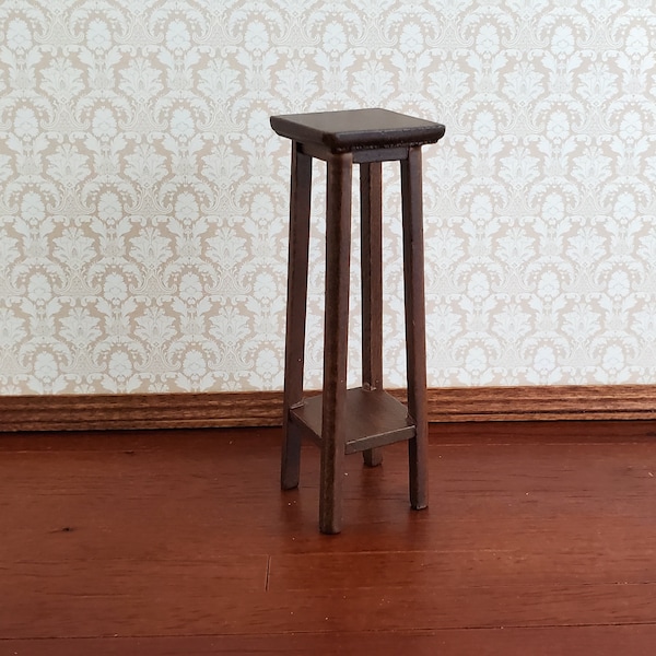 Dollhouse Miniature Tall Fern or Plant Stand Wood Walnut Finish 1:12 Scale Furniture