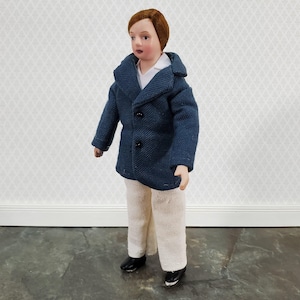 Dollhouse Man Modern Doll Porcelain Dad Father 1:12 Scale Blue Jacket