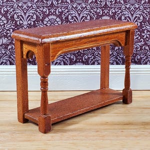Dollhouse Small Side Table Walnut with Lower Shelf 1:12 Scale Miniature
