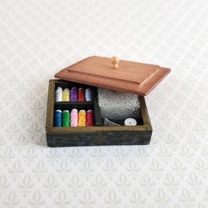 Dollhouse Miniature Sewing Box Set with Thread & Tape Measure 1:12 Scale