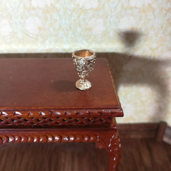 Dollhouse Miniature Goblet Gold (faux) Ornate Metal 1:12 Scale Hand Painted