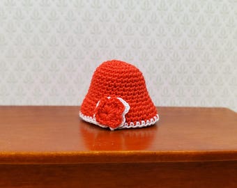 Dollhouse Crocheted Hat Red and White Wearable 1:12 Scale Miniature