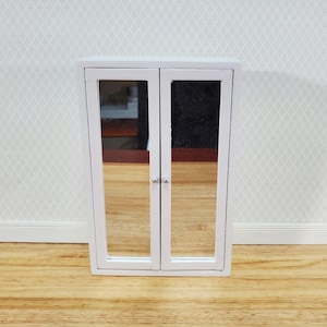 Puppenstube Kleiderschrank Wandschrank Spiegel Weiß Modern Style für Schlafzimmer 1:12 Möbel
