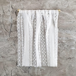 Dollhouse Miniature Lace Curtains White with Gold Curtain Rod 1:12 Scale 6 1/2&quot; Long