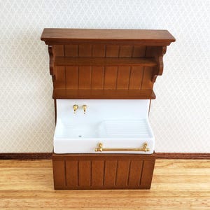 Dollhouse Reutter Sink Cabinet Walnut & White 1:12 Scale Miniature Kitchen