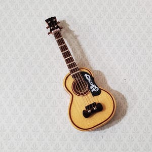 Miniature Acoustical Guitar Instrument with Case 3 1/4&quot; 1:12 Scale Ornament Prop