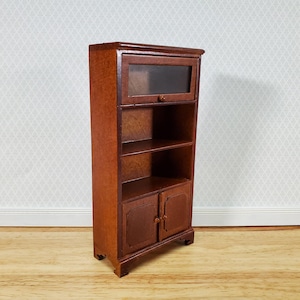 Dollhouse Bookcase Lift Up Door Walnut Finish 1:12 Scale Miniature Furniture Bookshelf