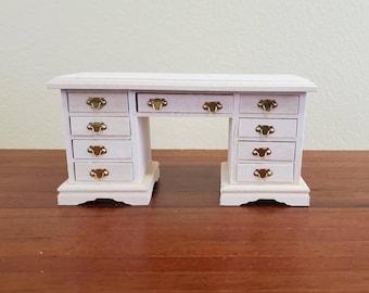 Dollhouse Miniature Kneehole Writing Desk with Drawers 1:12 Scale Furniture Barewood