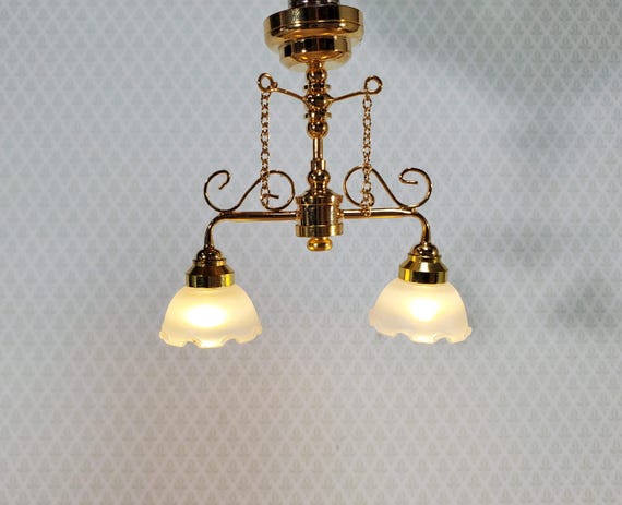 Dollhouse Miniature LED Battery Ceiling Light 2 Arm Chandelier 1 12 Scale LT7435 Etsy
